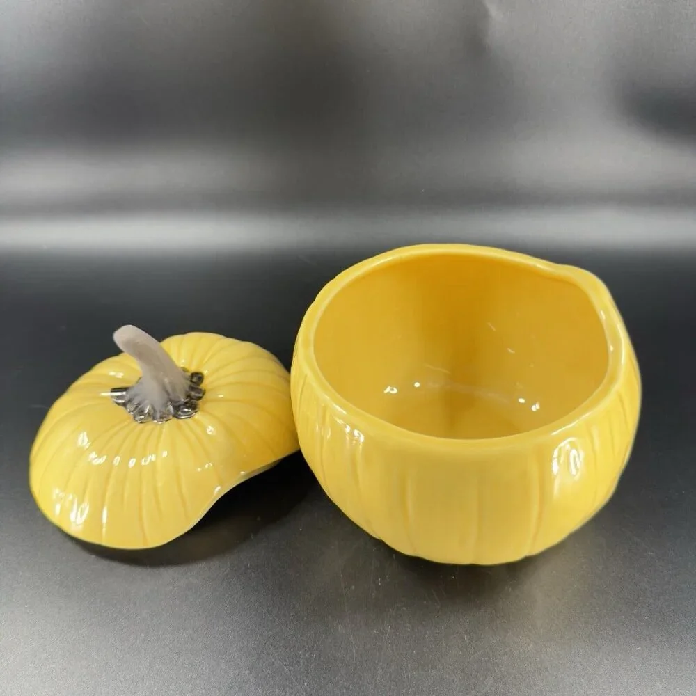 Crate & Barrel B Eigen Harvest Yellow‎ Pumpkin Squash Ceramic Bowl Canister Jar